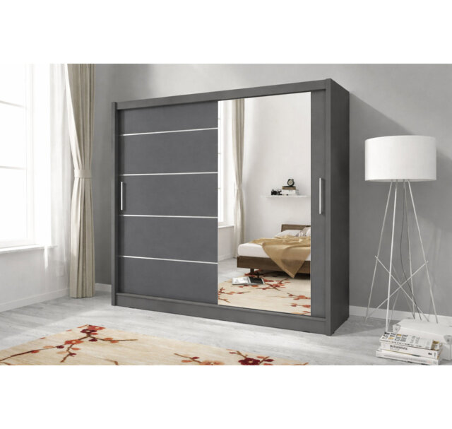Maja I Sliding Door Wardrobe with Mirror 180cm in Grey