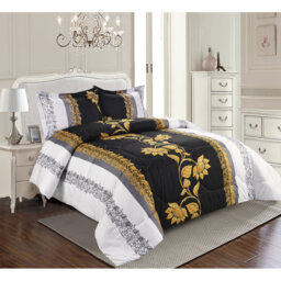 Printed Bedspreads 3 Piece Trendy Black Comforter Bed Throw with Matching Pillow Shams