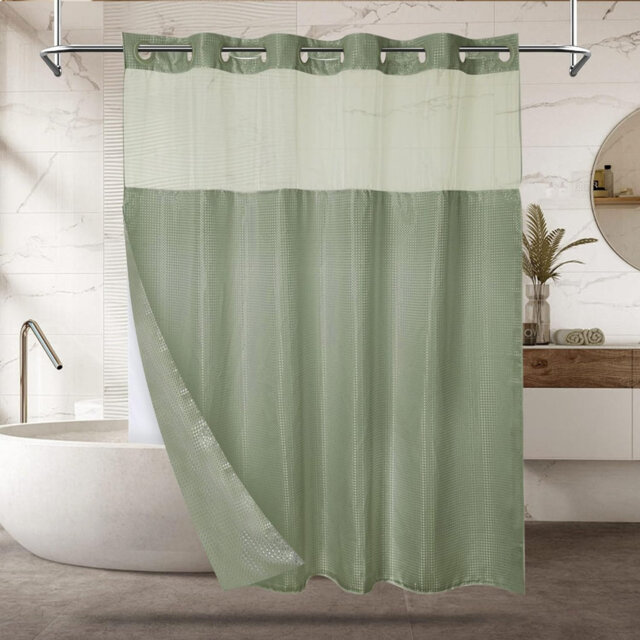 White Waffle Hookless Shower Curtain with Snap on Liner Shower Curtain 180 x 188 cm