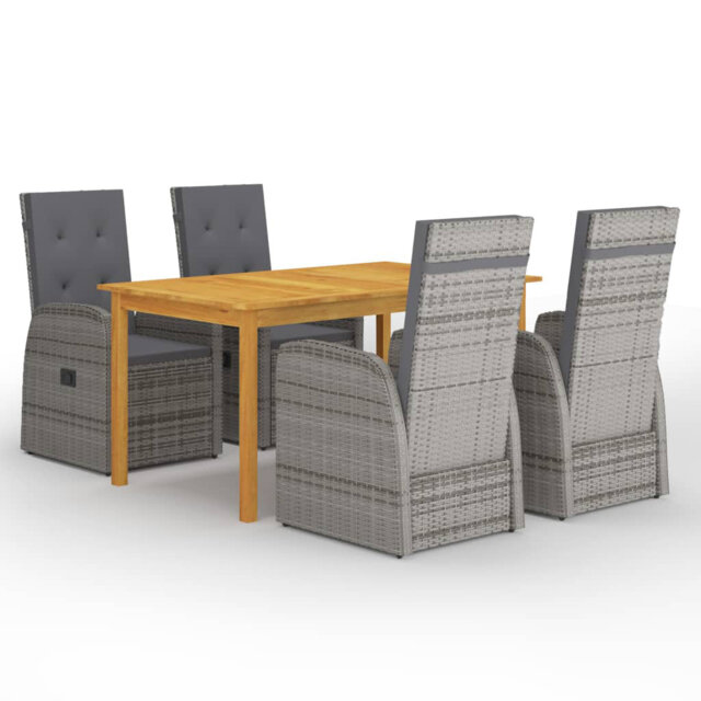 5 Piece Garden Dining Set With Cushions Grey Poly Rattan