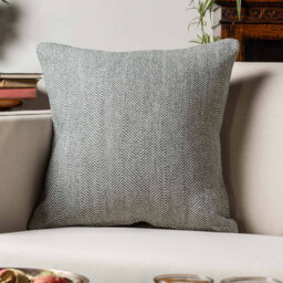 Faux Wool Linen Blend Herringbone Cushion in Grey