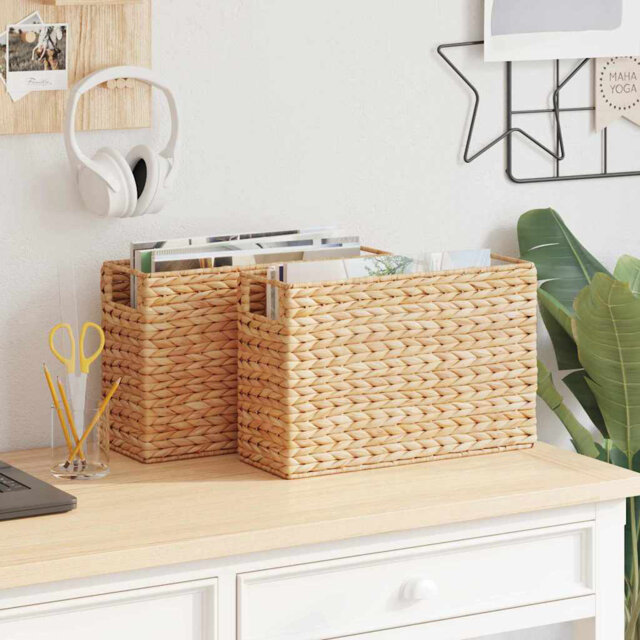 Magazine Baskets 2 Pcs Natural Water Hyacinth Storage Container Bins