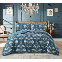 Printed Bedspread Set with Vintage Floral Patchwork Design, Soft Microfiber Coverlet Set with Matching Pillow Shams for All Seasons