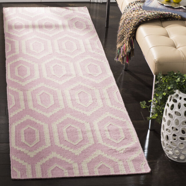 Normal Handmade Pink/Ivory Area Rug