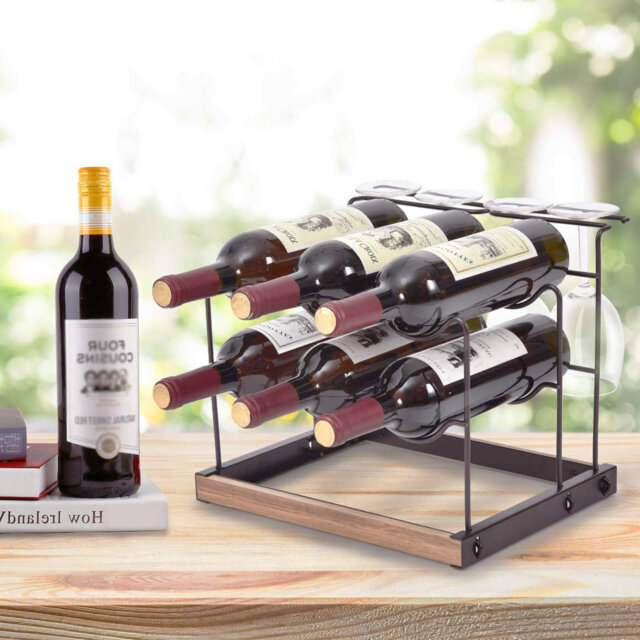 Akanksha 6 Bottle Tabletop Wine Bottle & Glass Rack in Brown