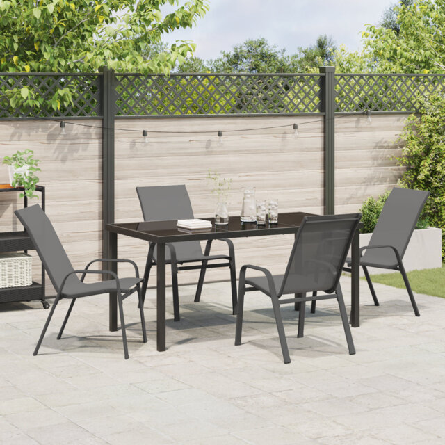 5 Piece Garden Dining Set Brown PVC-coated polyester And Steel