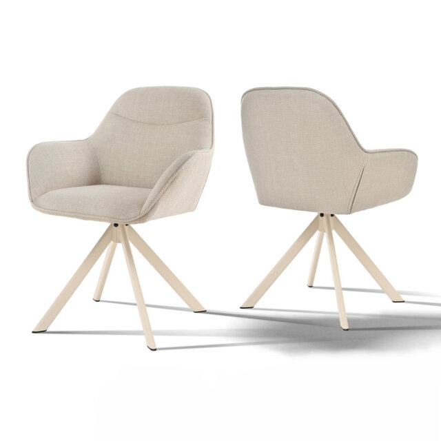 48.5cm H Linen Upholstered Metal Armchair in Beige
