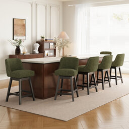 Swivel Upholstered Bar Stool with Solid Wood Frame