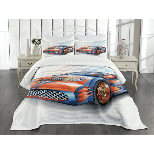 Addai Polyester Graphic Print & Text Bedspread with Pillow Shams Included