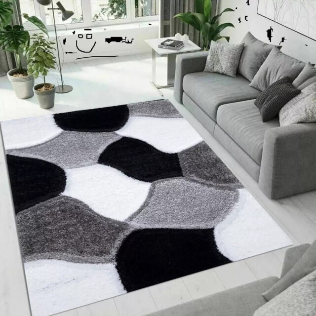 3D Shaggy Rugs Modern Geometric Design Large Area Rugs For Living Room Bedroom Thick Fluffy Floor Mats Small Door Mat_BLKWHIT*