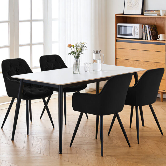 Tufted Velvet Upholstered Dining Chairs with Arms with Black Metal Legs, Modern Accent Chairs for Home