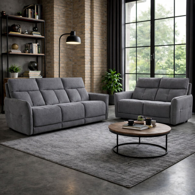 Almita Fabric Upholstered Power Recliner 3 + 2 Sofa Set with USB Charging