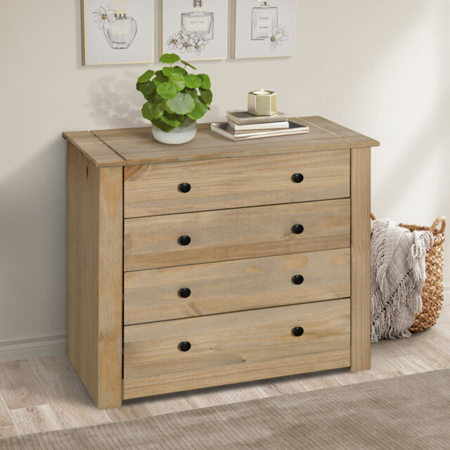 Adelman 4 Drawer Chest Of Drawers Solid Pine Wood Waxed Oak Finish