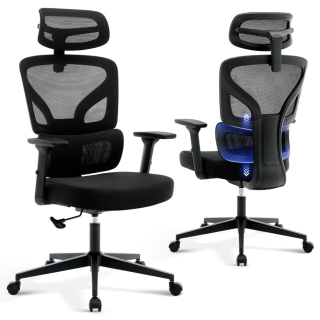 Ergonomic Office Chair, Desk Chair with 3D Lumbar Support, Adjustable Armrests, Headrest & Scratch-Free Wheels, Computer Chair with 140 kg Weight Capa