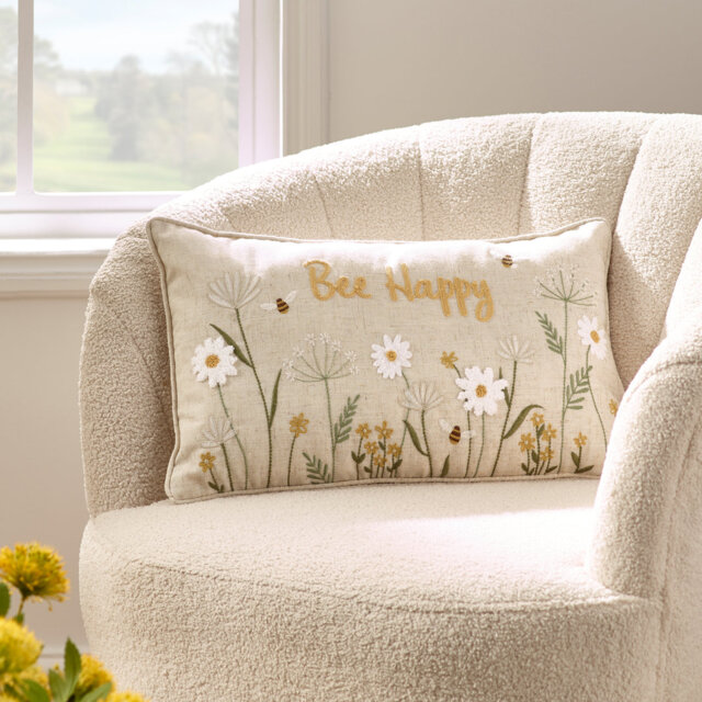 Bee Happy Embroidered Cushion
