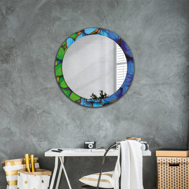 Huldar Round Glass Framed Wall Mounted Accent Mirror in Blue/Green/Brown