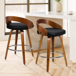 Swivel Upholstered Counter Stool with Solid Wood Frame