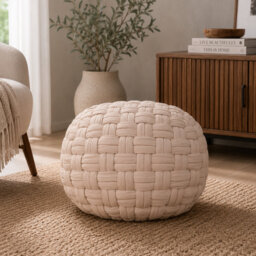 Kresten 48cm Wide Round Solid Colour Pouffe Ottoman