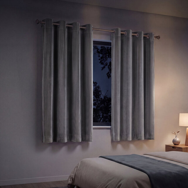 Thick Thermal Blackout Curtains Velvet 46x54 Inch Eyelet Ring Top Grey