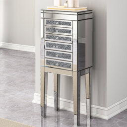 50cm Wide Freestanding Jewelry Armoire with Flip-Top Vanity, Crushed Diamond Accents & 6 Drawers