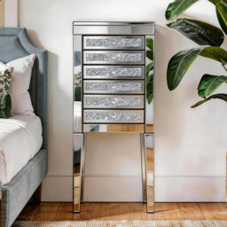 Lentz 50cm Wide Freestanding Jewelry Armoire with Flip-Top Vanity, Crushed Diamond Accents & 6 Drawers