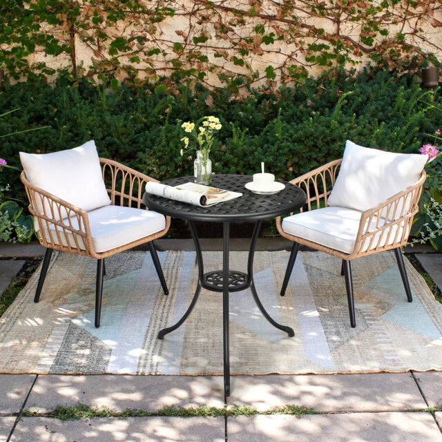 Patio Bistro Table, 23.6 Inch Round Cast Aluminum Dinning Retro Table with 2 Inch Umbrella Hole, Pub Height Bistro Table, Outdoor Side Table for Porch