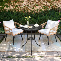 Patio Bistro Table, 23.6 Inch Round Cast Aluminum Dinning Retro Table with 2 Inch Umbrella Hole, Pub Height Bistro Table, Outdoor Side Table for Porch