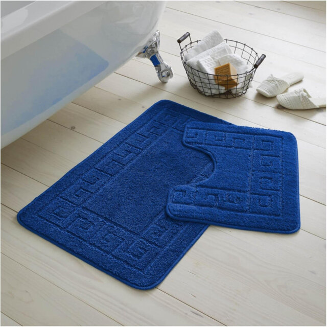 Bath Mat Set 2 Piece Machine Washable For Bathroom, Jacquard Greek Non Slip Quick Dry Shower Rugs & Bathtub Mats