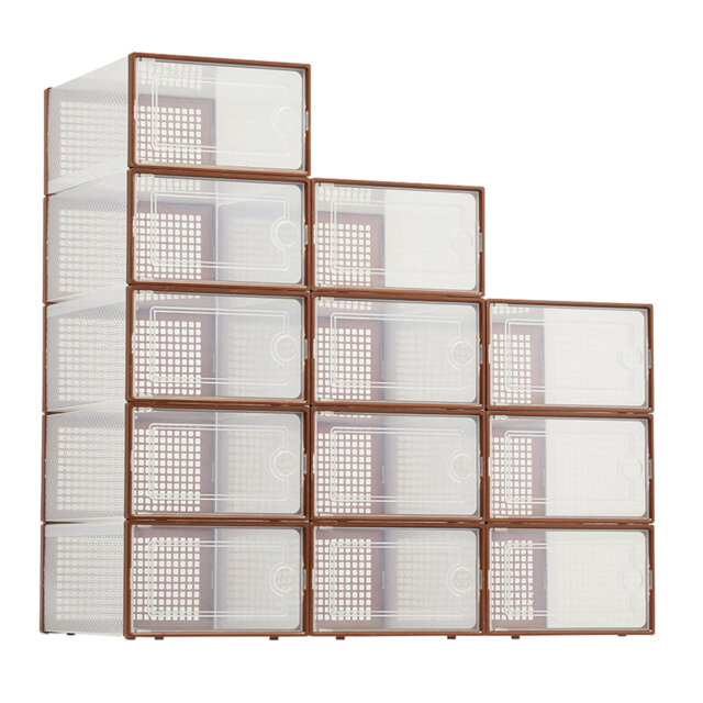 12-Pack Extra Large Clear Plastic Shoe Storage Boxes with Lids - Stackable Sneaker Organiser Bins, Space-Saving Home Organisation