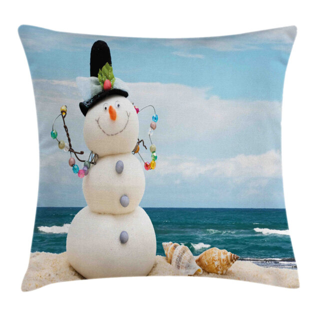 Bixton Snowman Winter Vacation Coastal Cushion Cover