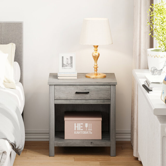 Bedside Table, Wooden Nightstand with Storage Drawer & Open Compartment (56x44x59cm)