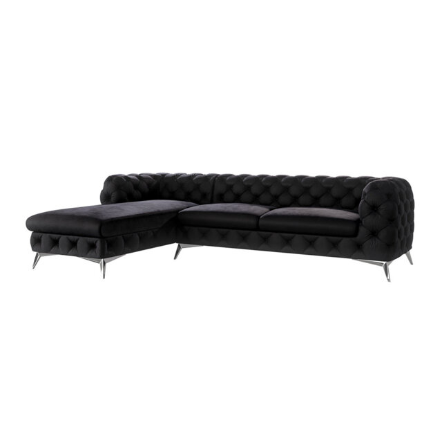 Chesterfield Corner Chaise Sofa  with Silver Metal Legs