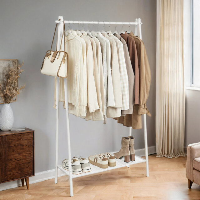 Clothes Rack, Clothes Rail, Hanging Rail and Shelf, 33.5 x 92.5 x 153 cm, for Bedroom, Dressing Room, Laundry Room, White