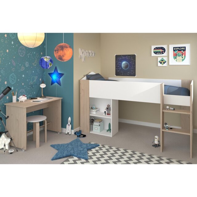 Veun European Single (90 x 200cm) Mid Sleeper Bed with Shelves and Desk