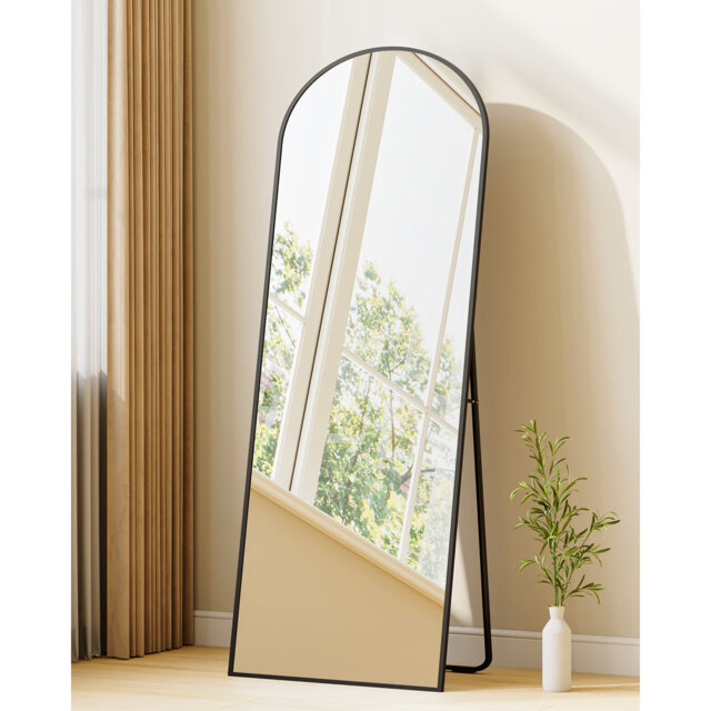 Full Length Mirror, Arched Floor Mirrors with Stand, Mirror Full Length Wall Mounted, Tempered Glass, Aluminium Alloy Frame, for Bedroom Living Room E
