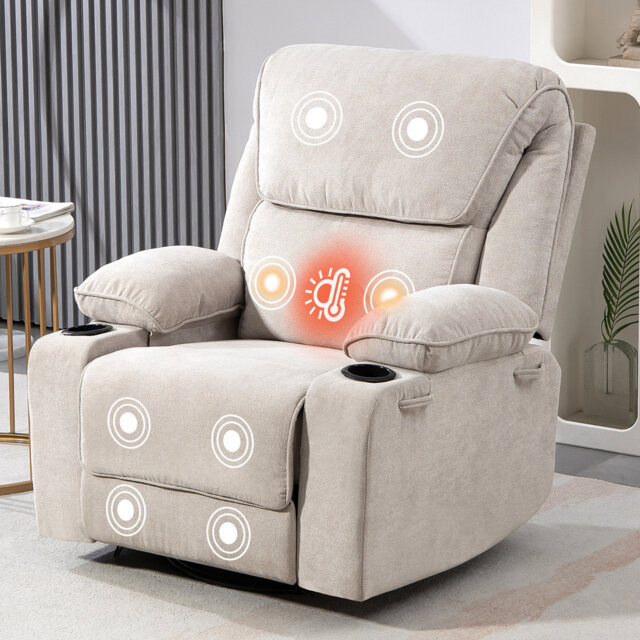Modern Swivel and Rocking Recliner with Heating and Massage