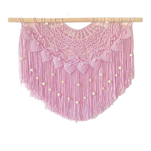 "Large Boho Macrame Wall Hanging Beaded Curtain Headboard Tassel Tapestry Navy 31""x25"""