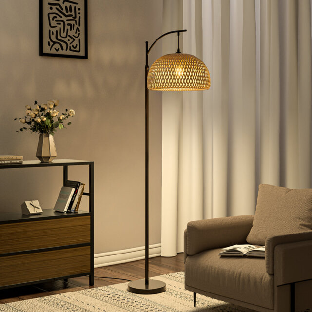 Aaftab 162.5cm Traditional Woven Rattan Black Arched/Arc Floor Lamp