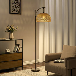 Aaftab 162.5cm Traditional Woven Rattan Black Arched/Arc Floor Lamp