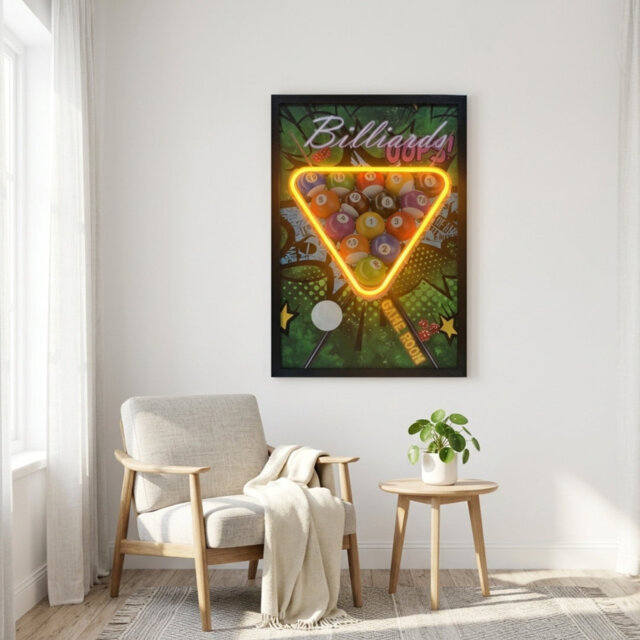 Pool Balls Triangle Neon Led Wall Art - 60x40cm Billiards Games Room Decor Usb