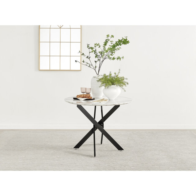 Tierra Modern Chrome Metal & Glass Round Dining Table Set with 4 Luxury Button Velvet Chairs