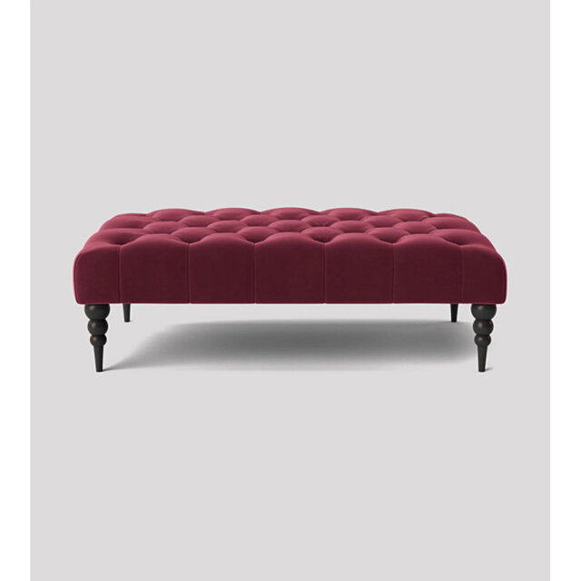 Alyana Rectangle Ottoman Bench with Wooden Legs - Plush Velvet Chesterfield Upholstered Footstool