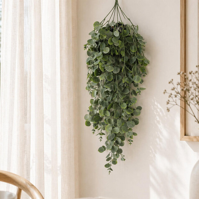 Pack Of 6 X 75Cm Artificial Trailing Round Leaf Hanging Foliage Plant - Soft Eucalyptus Green