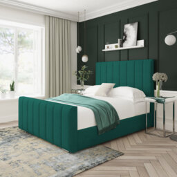 8 Panel Plush Velvet Bed Frame With Floorstanding Headboard And Footboard
