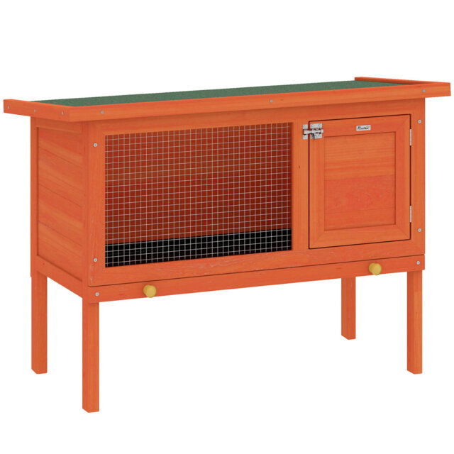 Wooden Rabbit Hutch with Openable Asphalt Roof for Rabbits Orange
