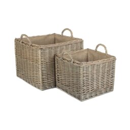 Haleigh 2 Piece Wicker Lined Log or Storage Basket Set