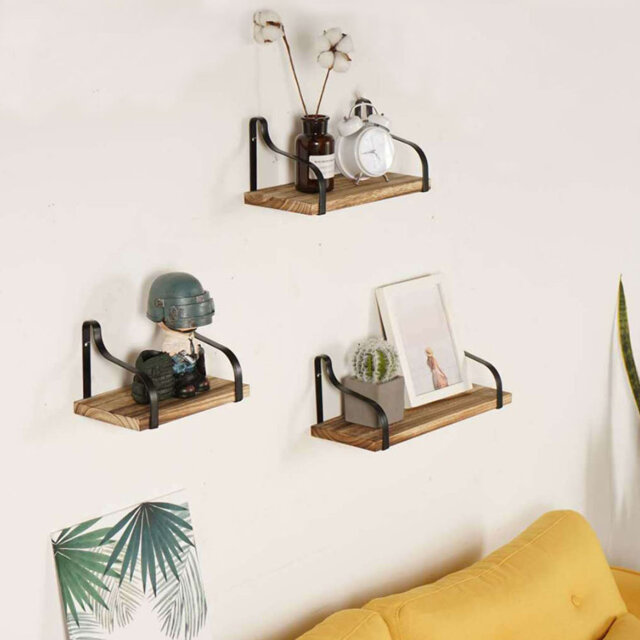 3 pieces of iron and wood multi-layer wall shelves