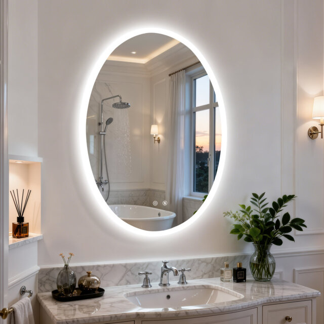 Oval LED Lighted Bathroom Mirror Backlit with Defog Memory Function