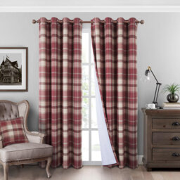 100% Blackout Curtains Check Eyelet Curtain Bedroom Plaid Woven Brushed Cheque Pair of Highland Woolen Look Window Treatment for Living Room Beige 46