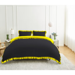 Luxury Embroidered Frill Polycotton Duvet Cover Set with Pillowcases Soft Easy Care Breathable Bedding